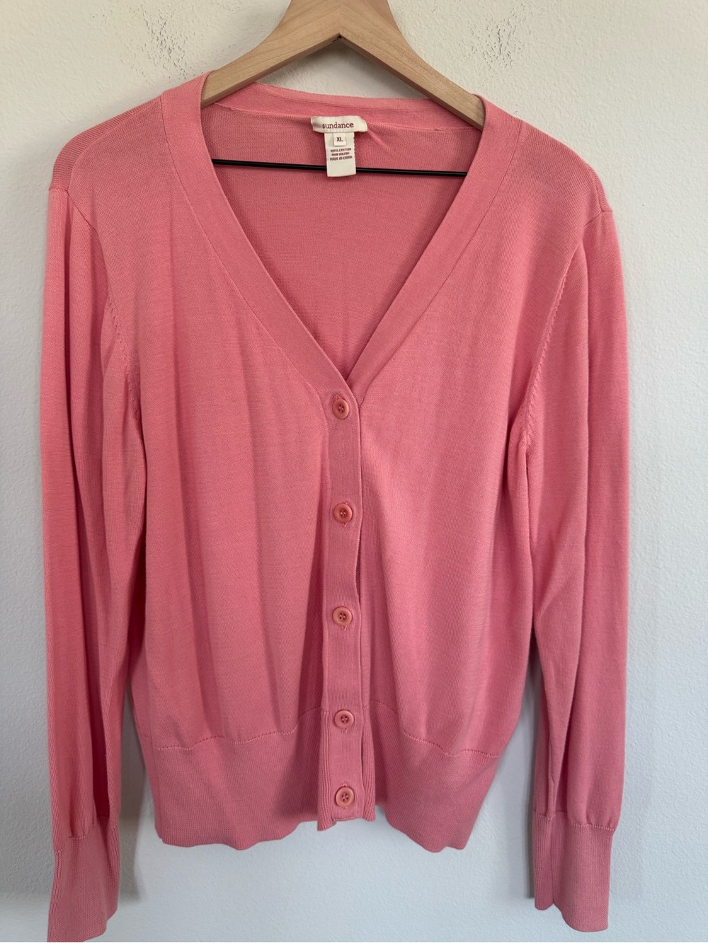 Sundance 100% Cotton Coral Pink Button Front Cardigan Sweater XL